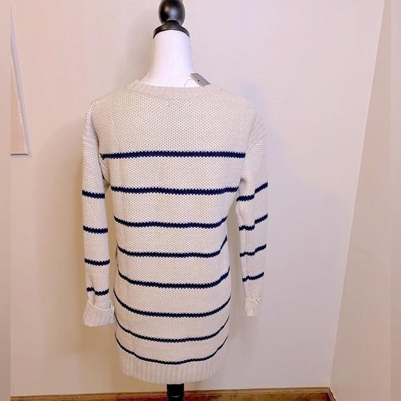 NWT a.n.a Oatmeal and Navy Stripe Crewneck Tunic Length Sweater Size Small - Picture 7 of 14